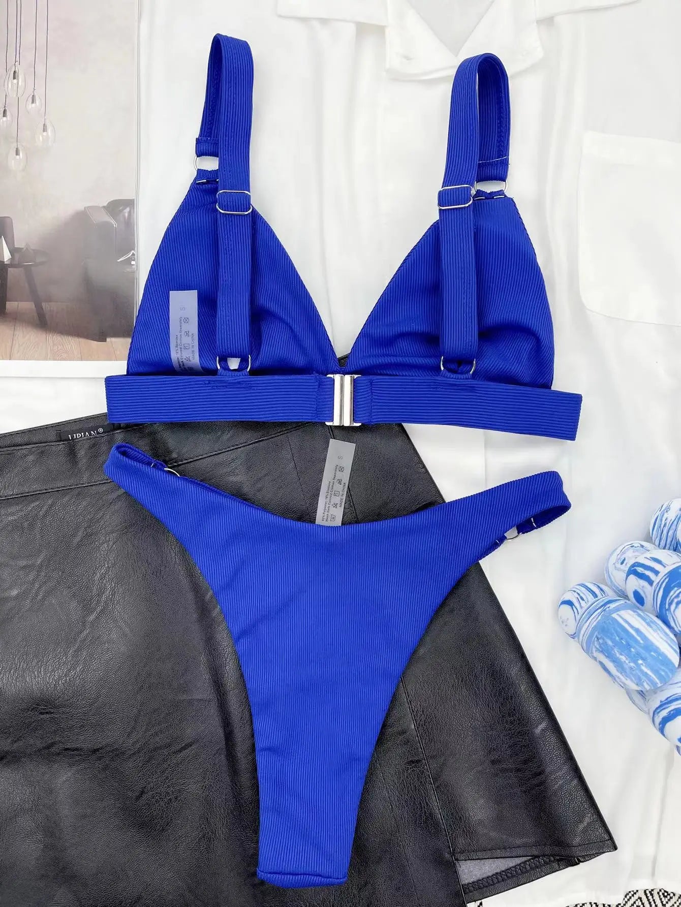 Sexy Ribbed Ring Bikinis Women 2024 New Swimsuit Push Up Swimwear Solid Bikini Set Summer Beach Brazil Biquini Swim Bathing Suit