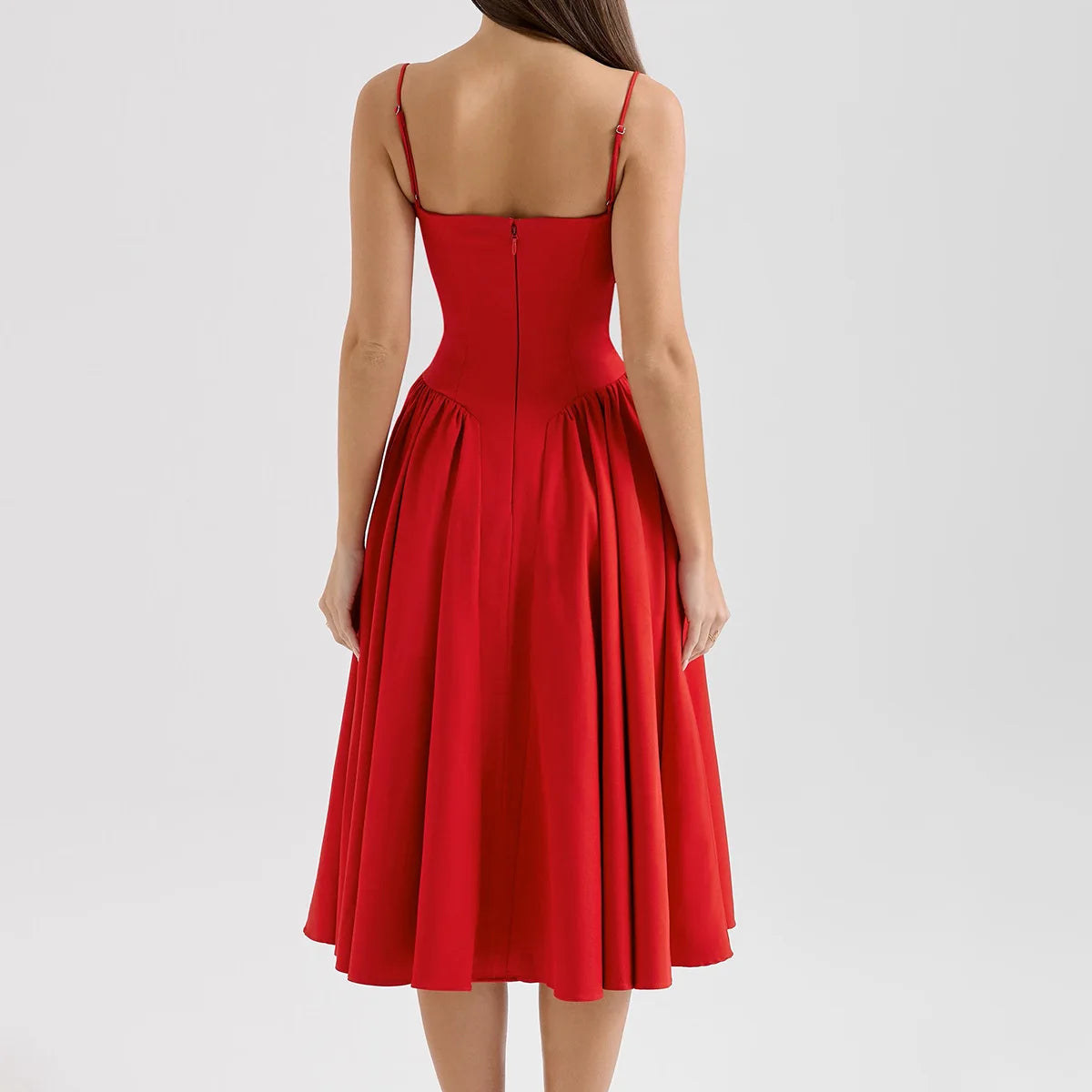 Elegant Midi Dress Red Night Date Dress