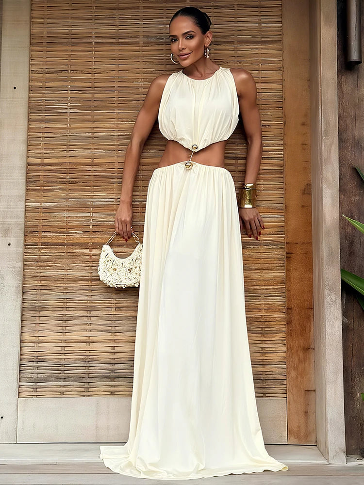 Shirring Waistless Maxi Dress