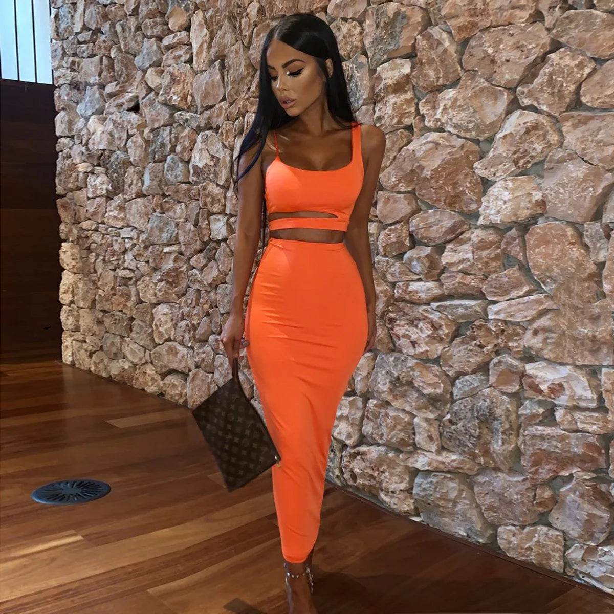 Sexy Pleated Hollowout Two-piece Dress