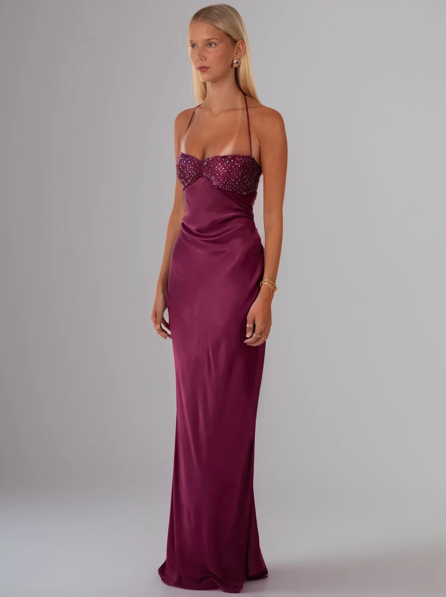 Sequin Vestidos Solid Color Backless Strappy Hip Evening Dress Elegant Simple Style