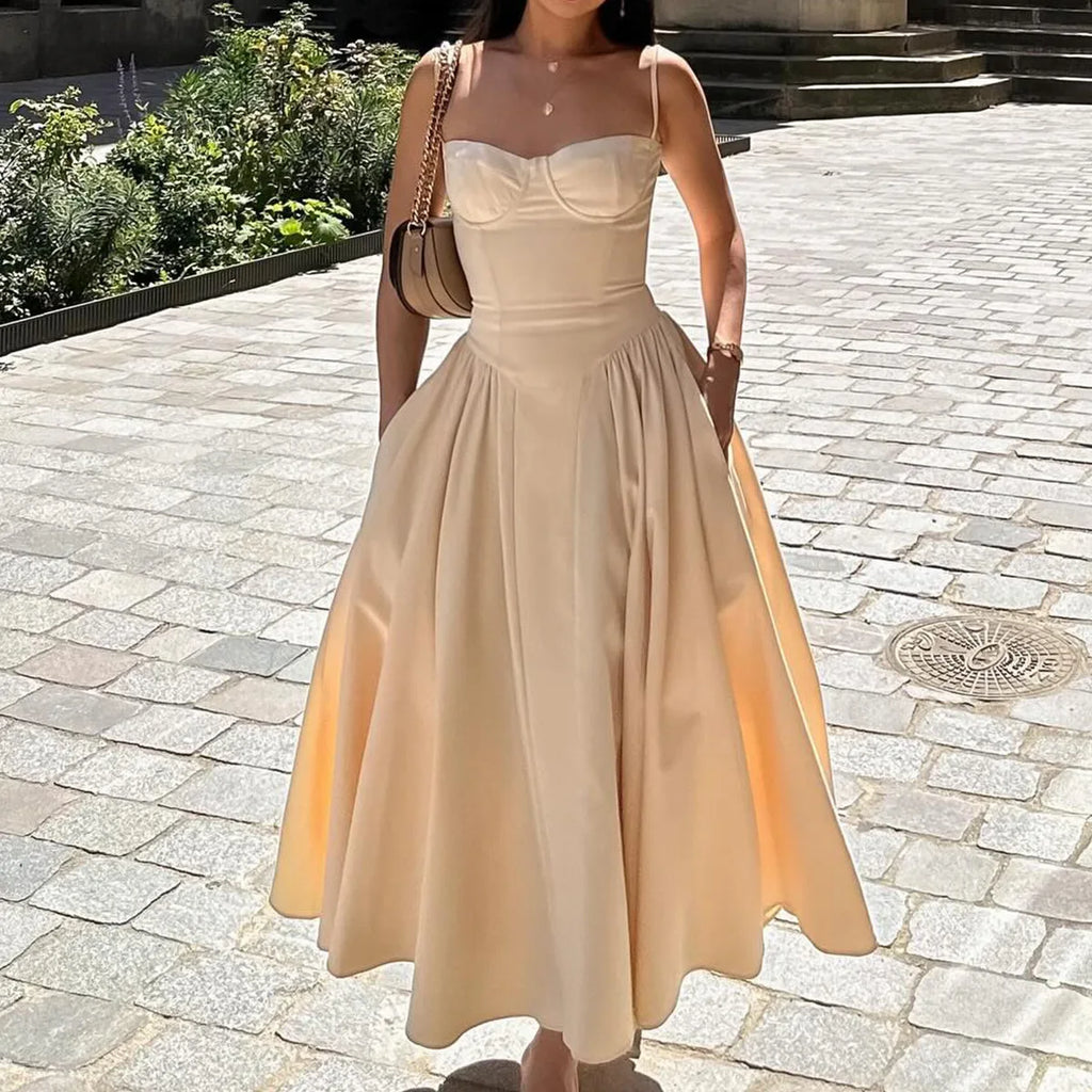 Elegant Midi Dress Red Night Date Dress