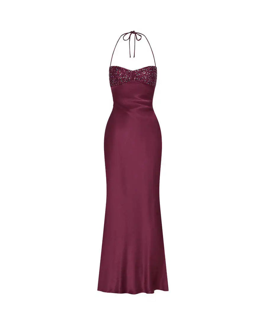 Sequin Vestidos Solid Color Backless Strappy Hip Evening Dress Elegant Simple Style