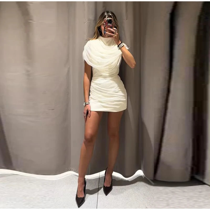 Patchwork Women's Dress Stacked Decorative Cinched Waist Dresses Female Slimming Bodycon Dress Elegant Party Dress