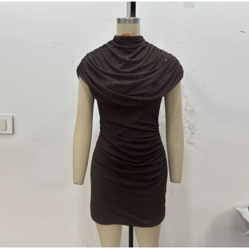 Patchwork Women's Dress Stacked Decorative Cinched Waist Dresses Female Slimming Bodycon Dress Elegant Party Dress