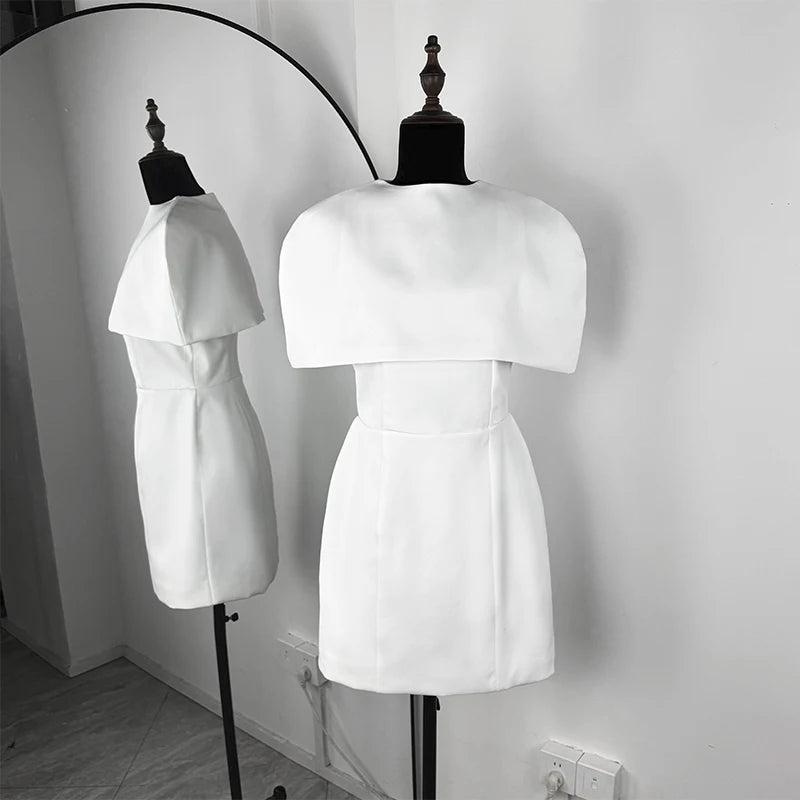 Elegant Waist-Cinching Sleeveless Short Dress Women's Round-Neck Short Cape Birthday Dress Banquet Party Dress