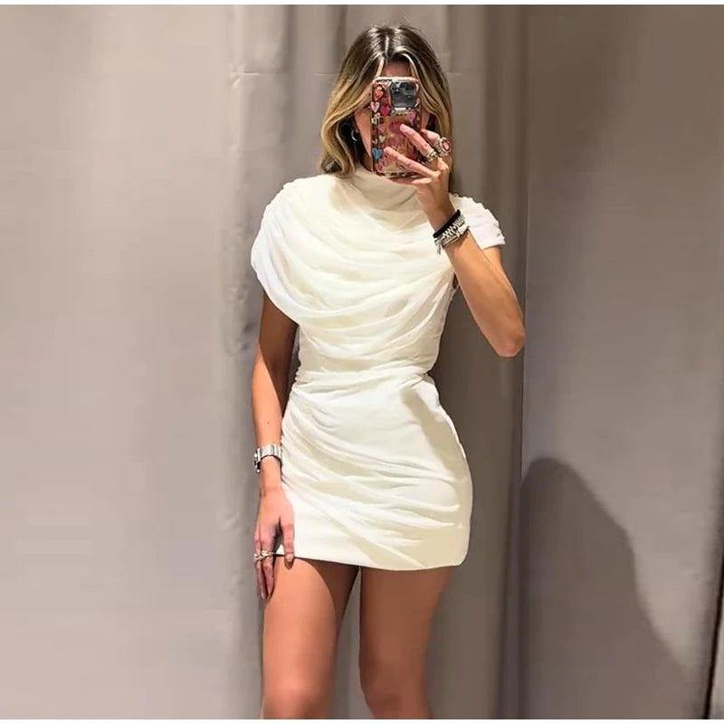 Patchwork Women's Dress Stacked Decorative Cinched Waist Dresses Female Slimming Bodycon Dress Elegant Party Dress