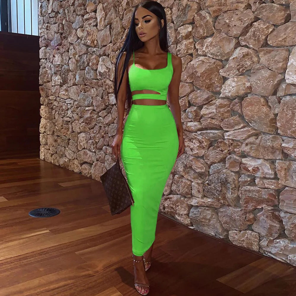 Sexy Pleated Hollowout Two-piece Dress