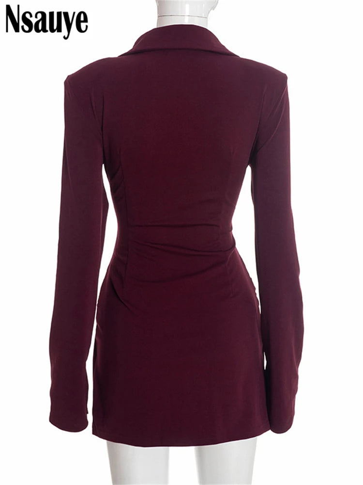 Elegant Evening Short Dress Women Fall Long Sleeve Sexy Fashion Night Club Party White Mini Wrap Corset Dress
