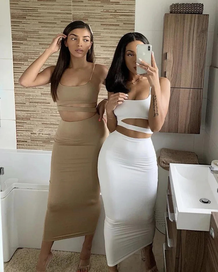 Sexy Pleated Hollowout Two-piece Dress