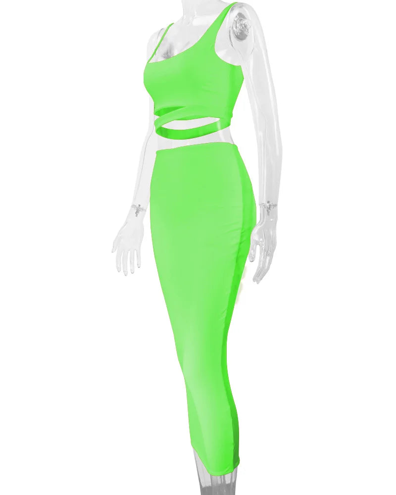 Sexy Pleated Hollowout Two-piece Dress