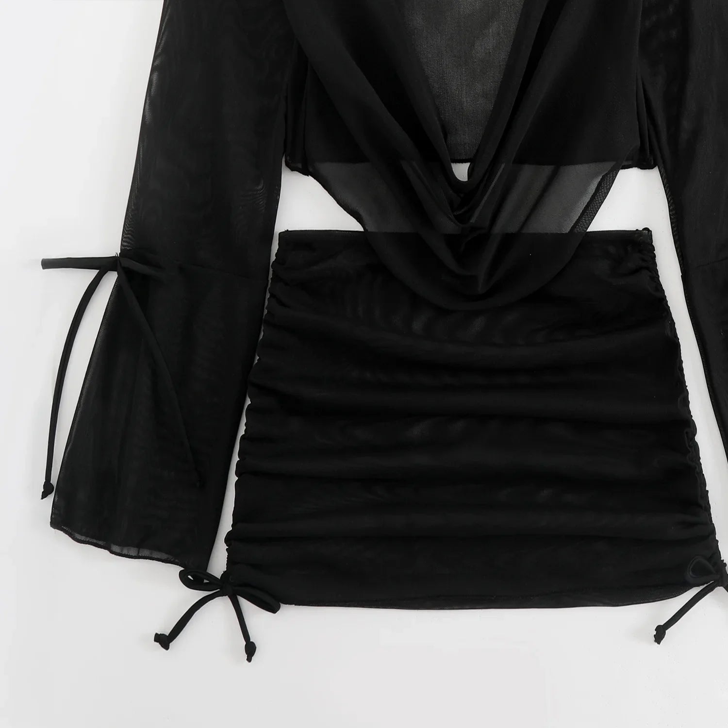 Sexy White Black 4 Piece Bikinis Sets Women Long Sleeve Mesh Cover Up Skirt Swimsuit Beach Bathing Suit Holiday Swimwear Biquini