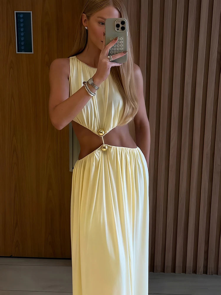 Shirring Waistless Maxi Dress