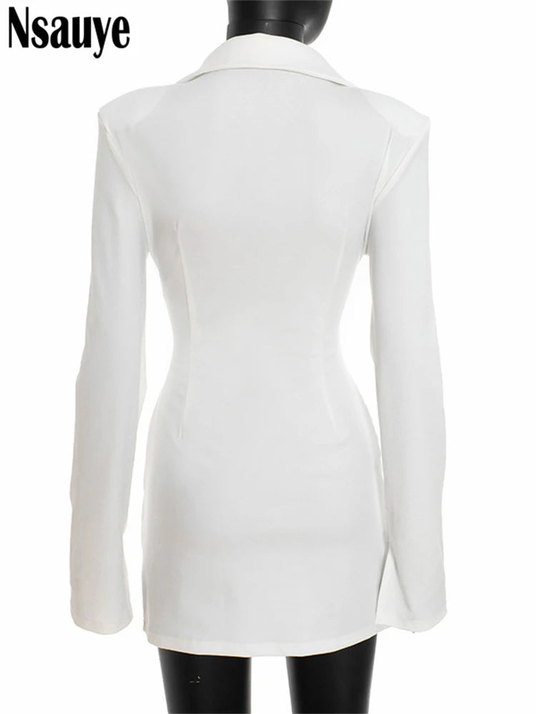 Elegant Evening Short Dress Women Fall Long Sleeve Sexy Fashion Night Club Party White Mini Wrap Corset Dress