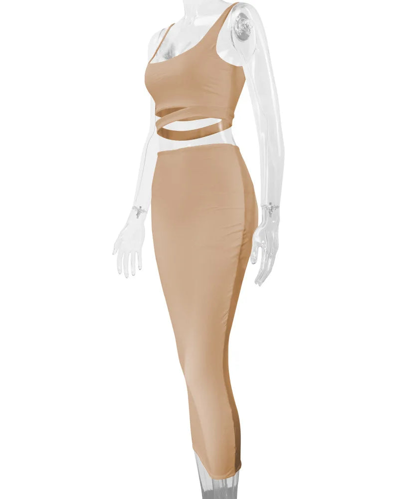 Sexy Pleated Hollowout Two-piece Dress