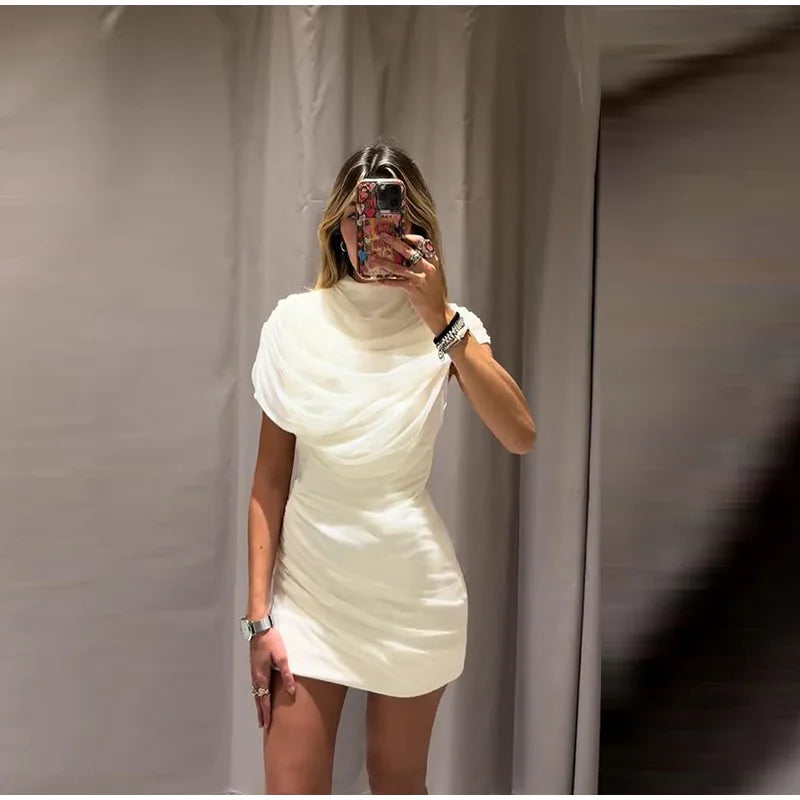 Patchwork Women's Dress Stacked Decorative Cinched Waist Dresses Female Slimming Bodycon Dress Elegant Party Dress