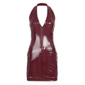 Leather Bodycon Dress Slim-Deep V-Neck Sleeveless Backless Mini Dress