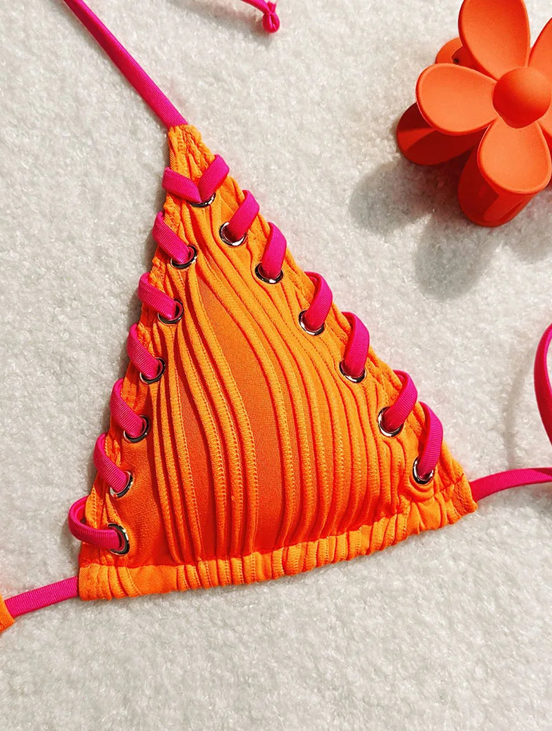 New Women's Sexy Bikinis Swimwear Summer Holiday Beach Swim Wear Bathing Suits Female Solid Color Bandage Pool Bather Bikini Set