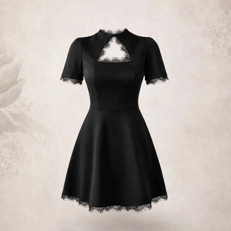 Black Lace Hollow Out Mini Dress