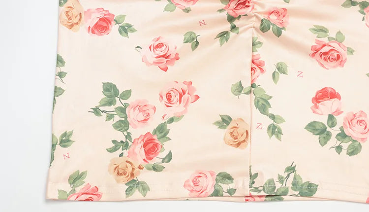 Flower Prints Long Sleeve Slash Neck