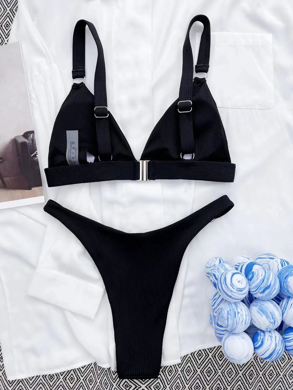 Sexy Ribbed Ring Bikinis Women 2024 New Swimsuit Push Up Swimwear Solid Bikini Set Summer Beach Brazil Biquini Swim Bathing Suit