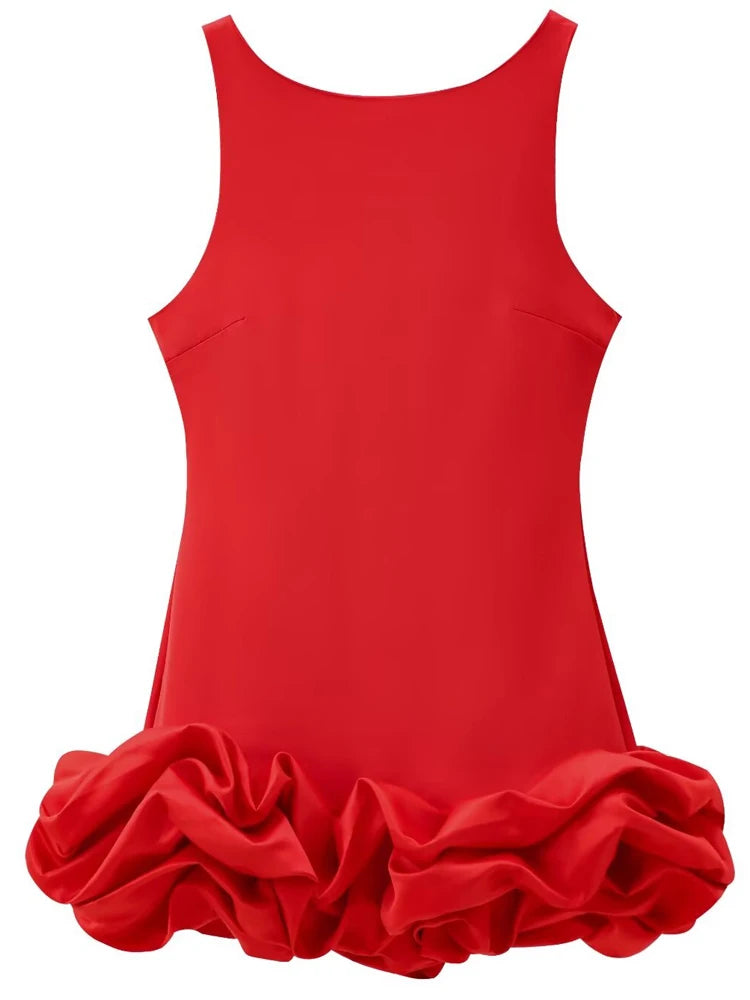 Ruffle Backless Party DressBlack Red Sleeveless Bodycon Mini Dress