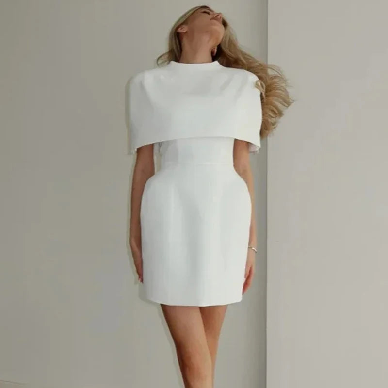 Elegant Waist-Cinching Sleeveless Short Dress Women's Round-Neck Short Cape Birthday Dress Banquet Party Dress