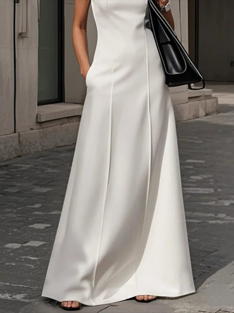 Elegant Long Luxurious Sleeveless Round-Neck Casual Office Party Dress