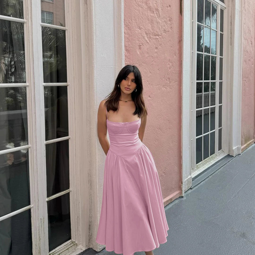 Elegant Midi Dress Red Night Date Dress