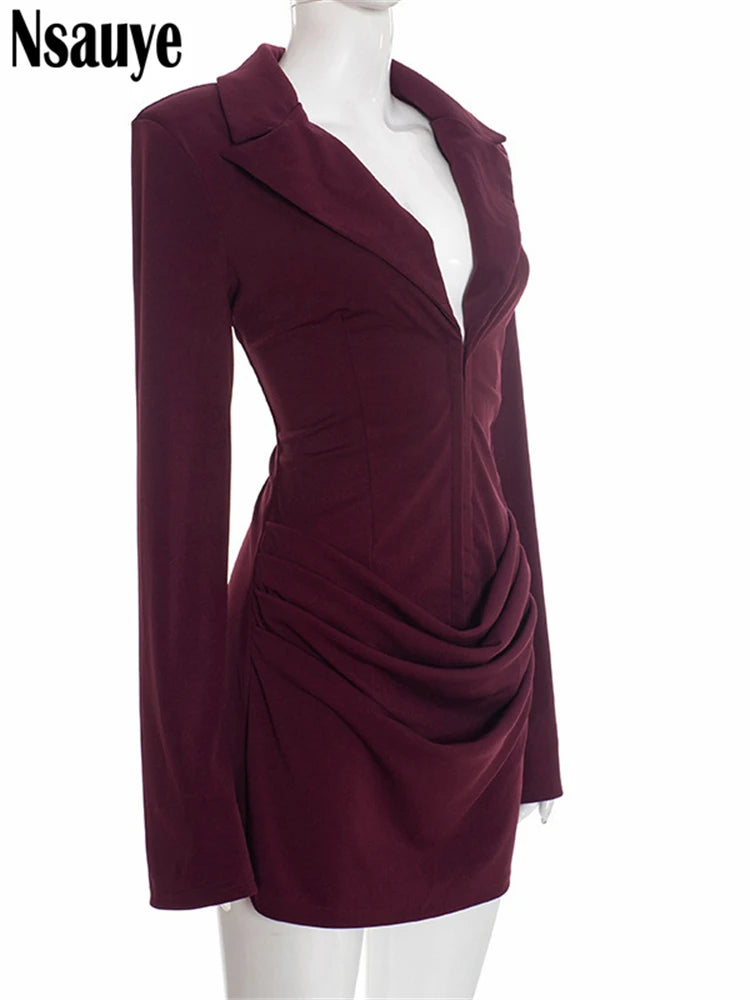 Elegant Evening Short Dress Women Fall Long Sleeve Sexy Fashion Night Club Party White Mini Wrap Corset Dress