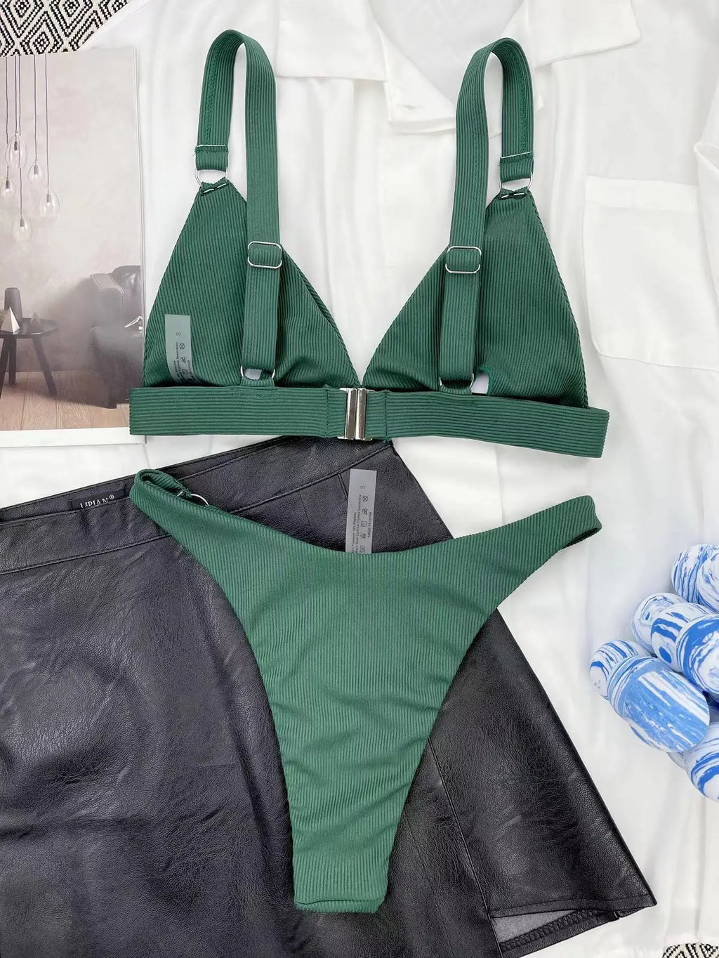 Sexy Ribbed Ring Bikinis Women 2024 New Swimsuit Push Up Swimwear Solid Bikini Set Summer Beach Brazil Biquini Swim Bathing Suit