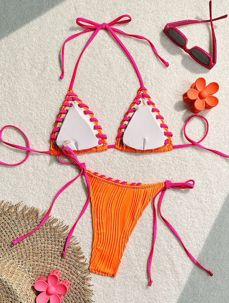New Women's Sexy Bikinis Swimwear Summer Holiday Beach Swim Wear Bathing Suits Female Solid Color Bandage Pool Bather Bikini Set