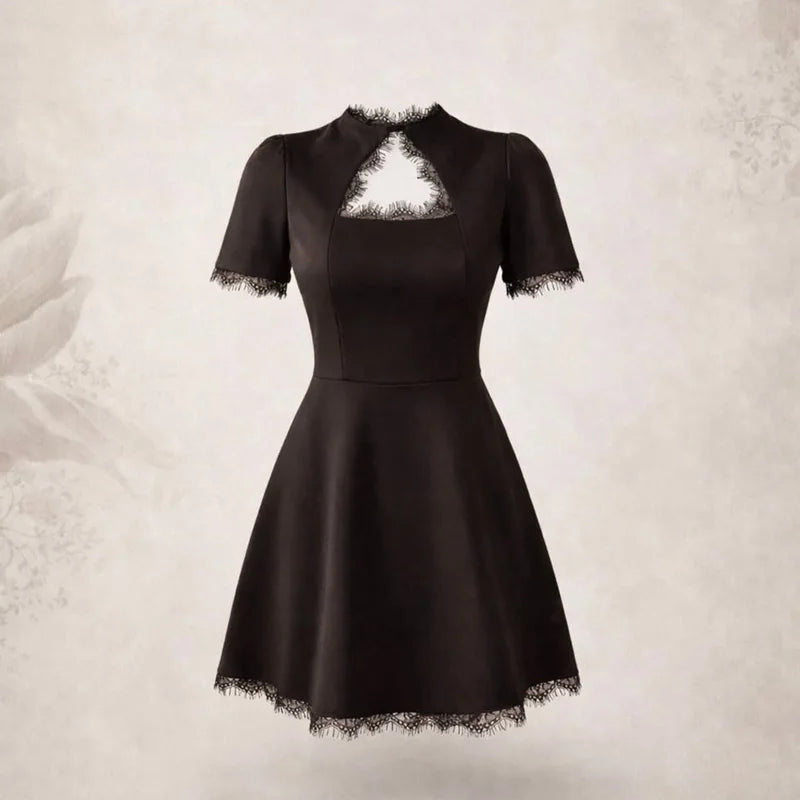 Black Lace Hollow Out Mini Dress
