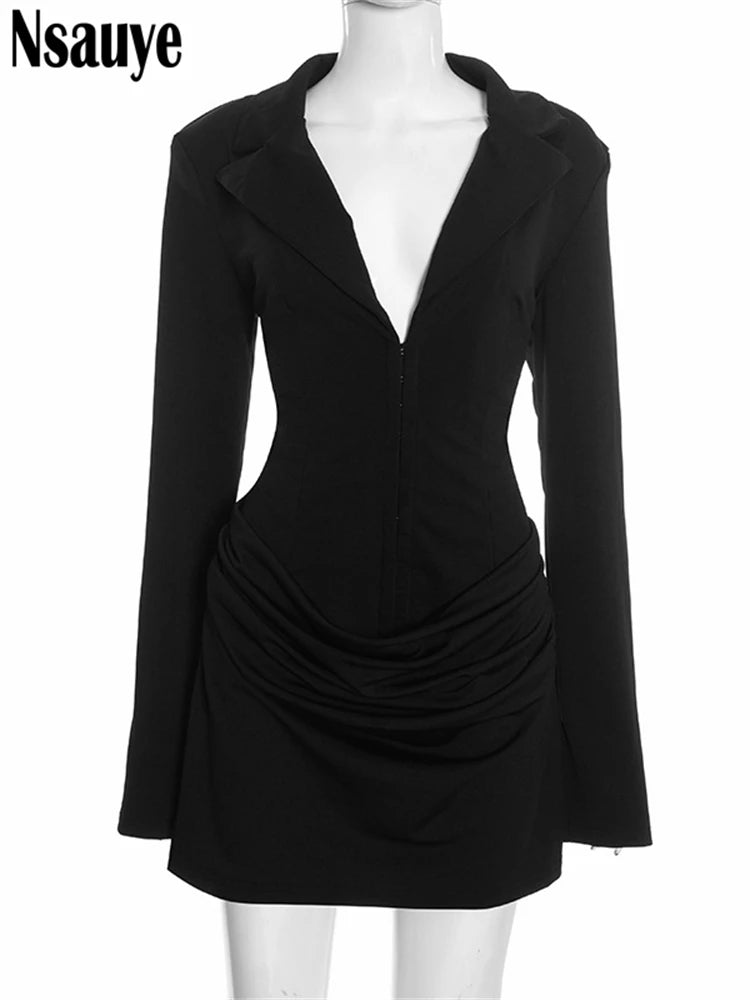 Elegant Evening Short Dress Women Fall Long Sleeve Sexy Fashion Night Club Party White Mini Wrap Corset Dress
