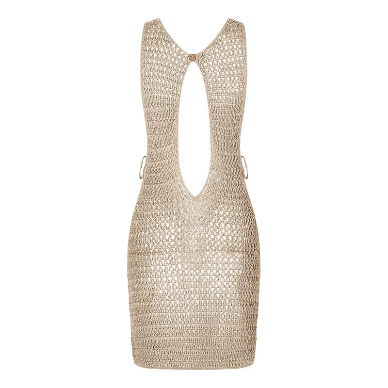2026 Summer Sexy One Neck Cut Out Circle Decoration Corset Slim Beach Mini Dress Women Seaside Beachwear Swimwear Cover Up A2796