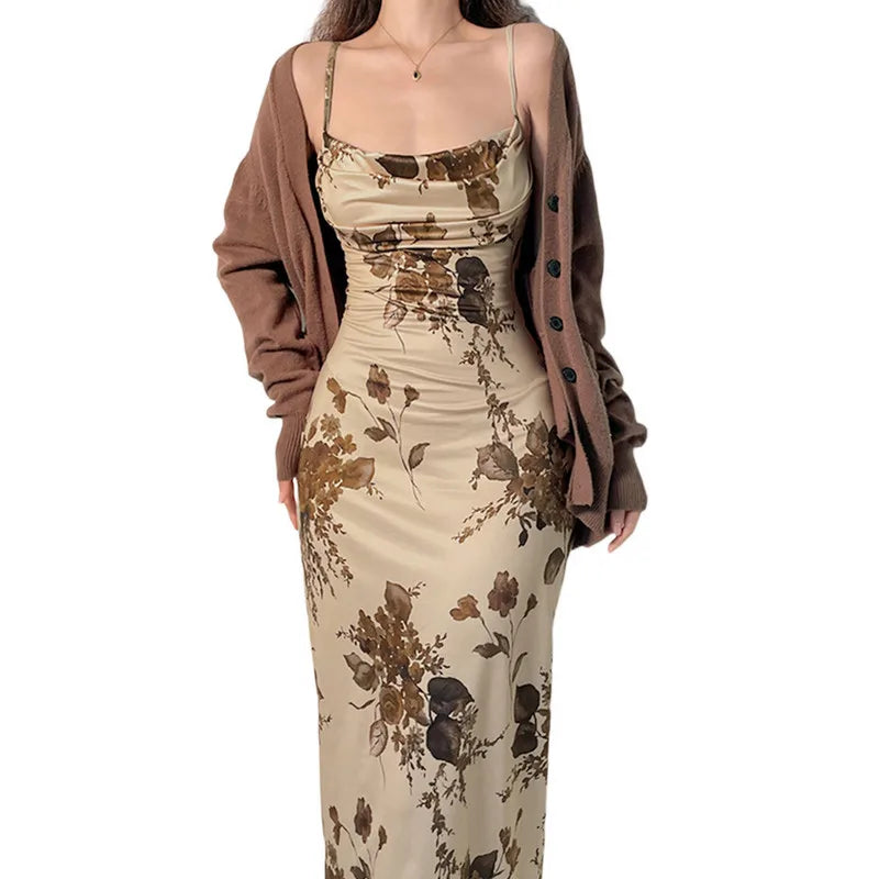 Floral Sleeveless Backless Spaghetti Strap Ruched Dress