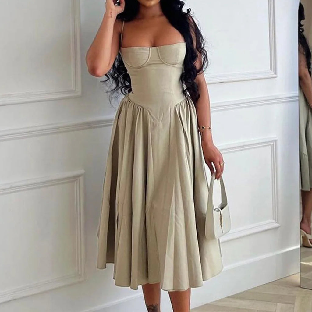 Elegant Midi Dress Red Night Date Dress