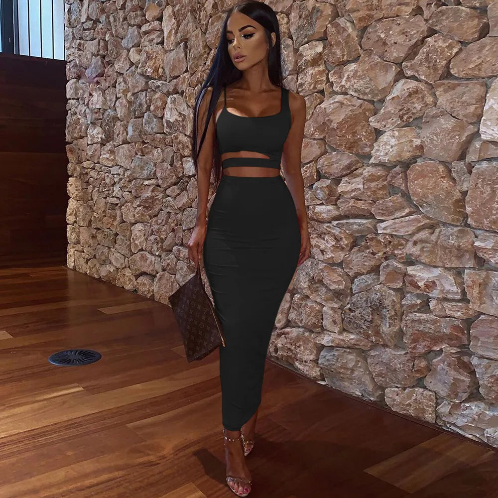 Sexy Pleated Hollowout Two-piece Dress