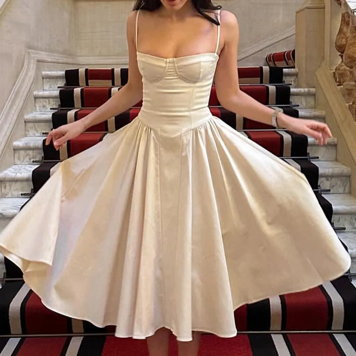 Elegant Midi Dress Red Night Date Dress