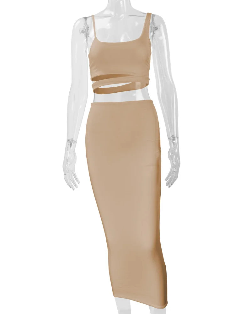 Sexy Pleated Hollowout Two-piece Dress