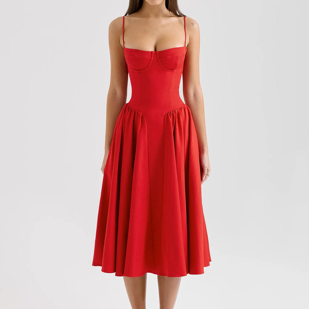 Elegant Midi Dress Red Night Date Dress