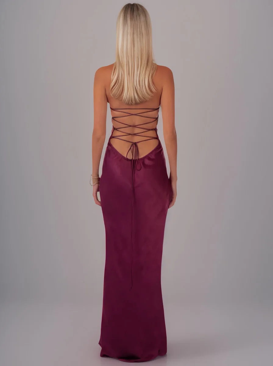 Sequin Vestidos Solid Color Backless Strappy Hip Evening Dress Elegant Simple Style