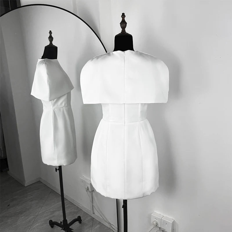 Elegant Waist-Cinching Sleeveless Short Dress Women's Round-Neck Short Cape Birthday Dress Banquet Party Dress
