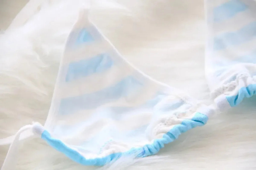 Japan Sexy Lingerie Lolita Kawaii Blue Pink White Striped Mini Bikini Adult Cosplay Women  Bra Underwear Frenum Swimsuit Set