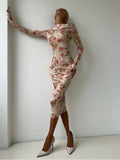 Flower Prints Long Sleeve Slash Neck