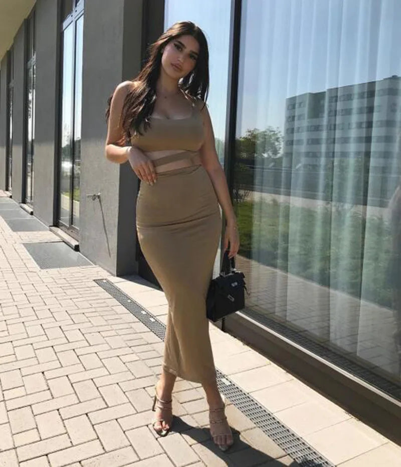 Sexy Pleated Hollowout Two-piece Dress