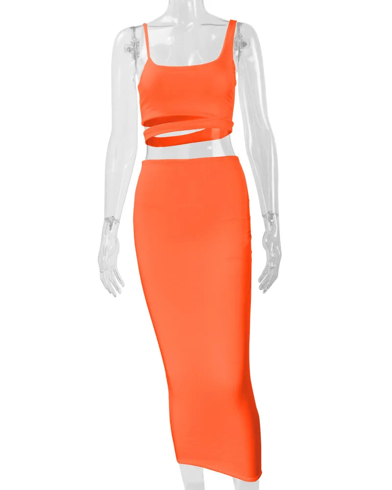 Sexy Pleated Hollowout Two-piece Dress