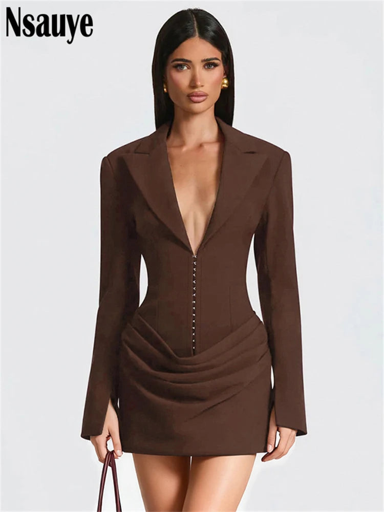 Elegant Evening Short Dress Women Fall Long Sleeve Sexy Fashion Night Club Party White Mini Wrap Corset Dress