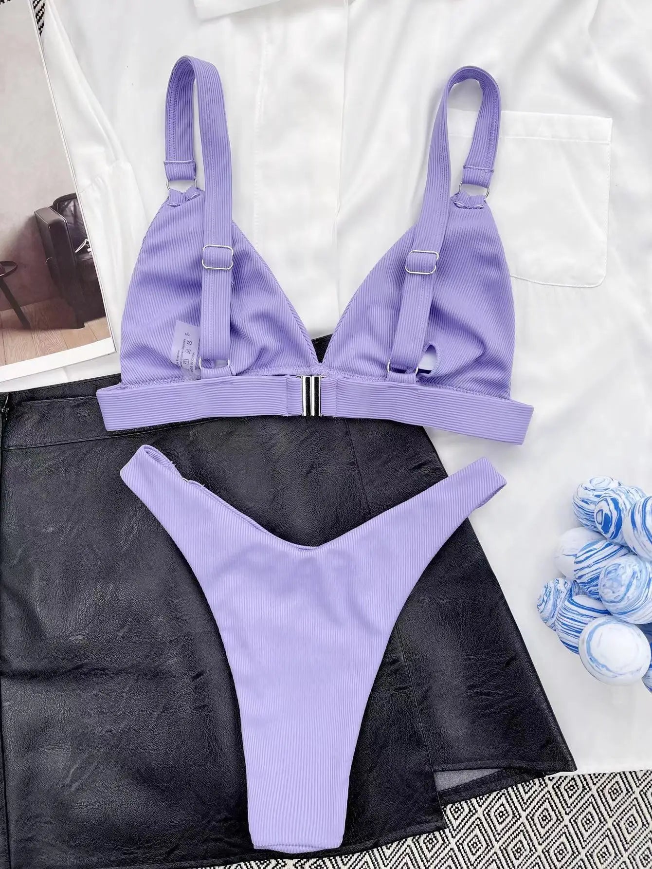 Sexy Ribbed Ring Bikinis Women 2024 New Swimsuit Push Up Swimwear Solid Bikini Set Summer Beach Brazil Biquini Swim Bathing Suit