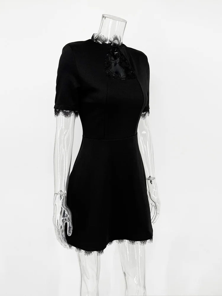 Black Lace Hollow Out Mini Dress